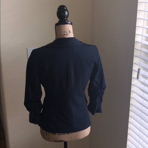 Elizabeth and James Dark Blue Double Breasted Blazer Ruched Sleeve - Size 4 - Picture 2 of 3